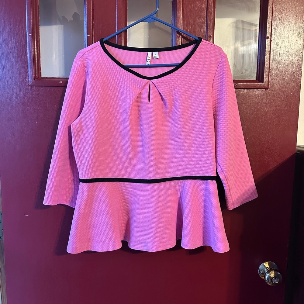Elle Pink Blouse with Black Accents